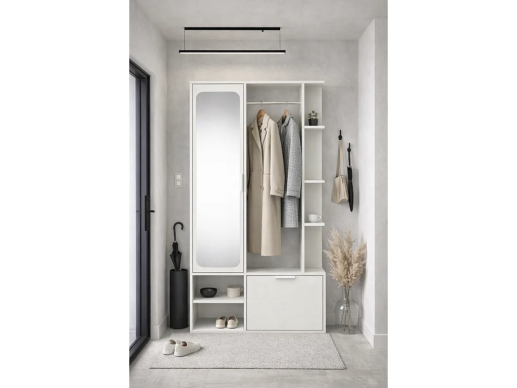 NIVALA Flurgarderobe mit Spiegel und Schuhschrank in Weiß
