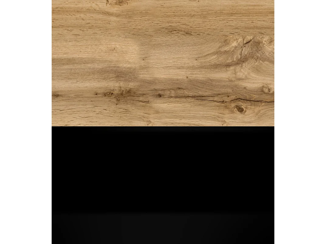 TV-Schrank 100x30x33 cm, Lowboard, mit Türen und Offene Nischen, Farbe: Wotan Eiche / Schwarz Hochglanz - mit LED Beleuchtung