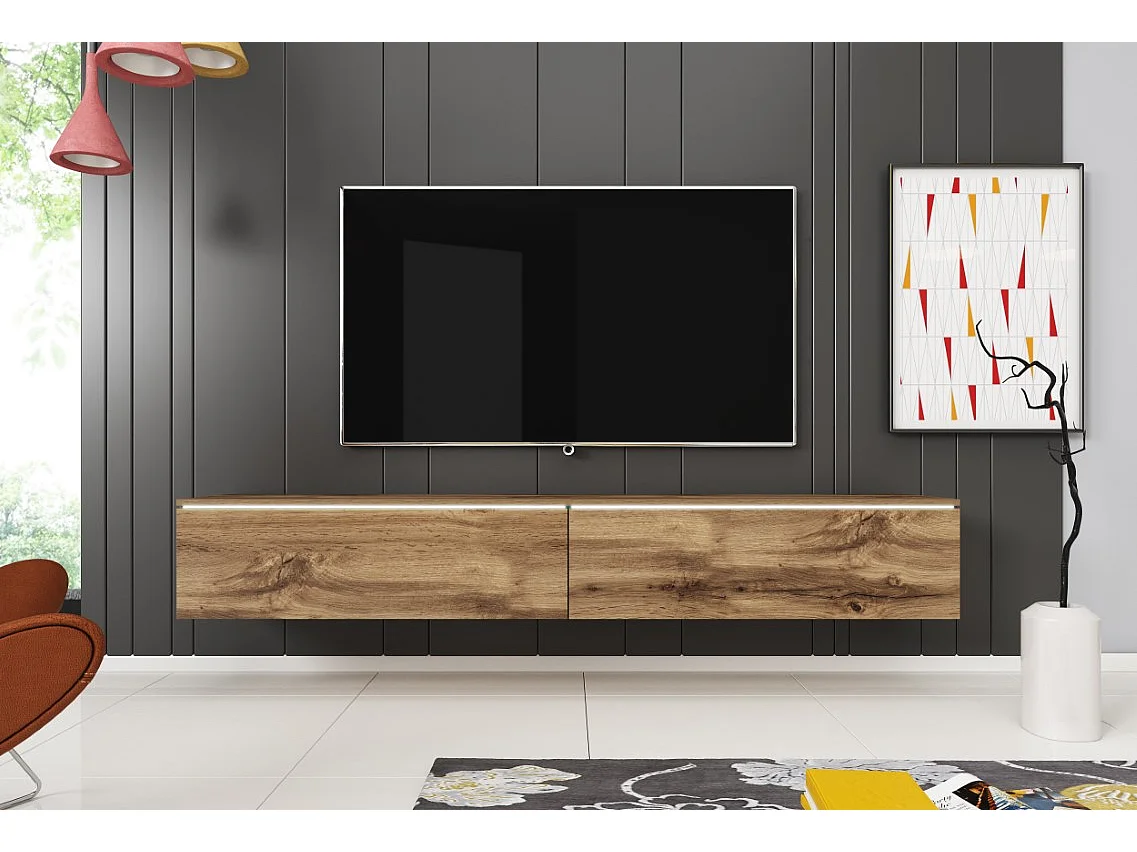 TV-Lowboard DONNA 180 Farbe Wotan Eiche mit LED-Beleuchtung