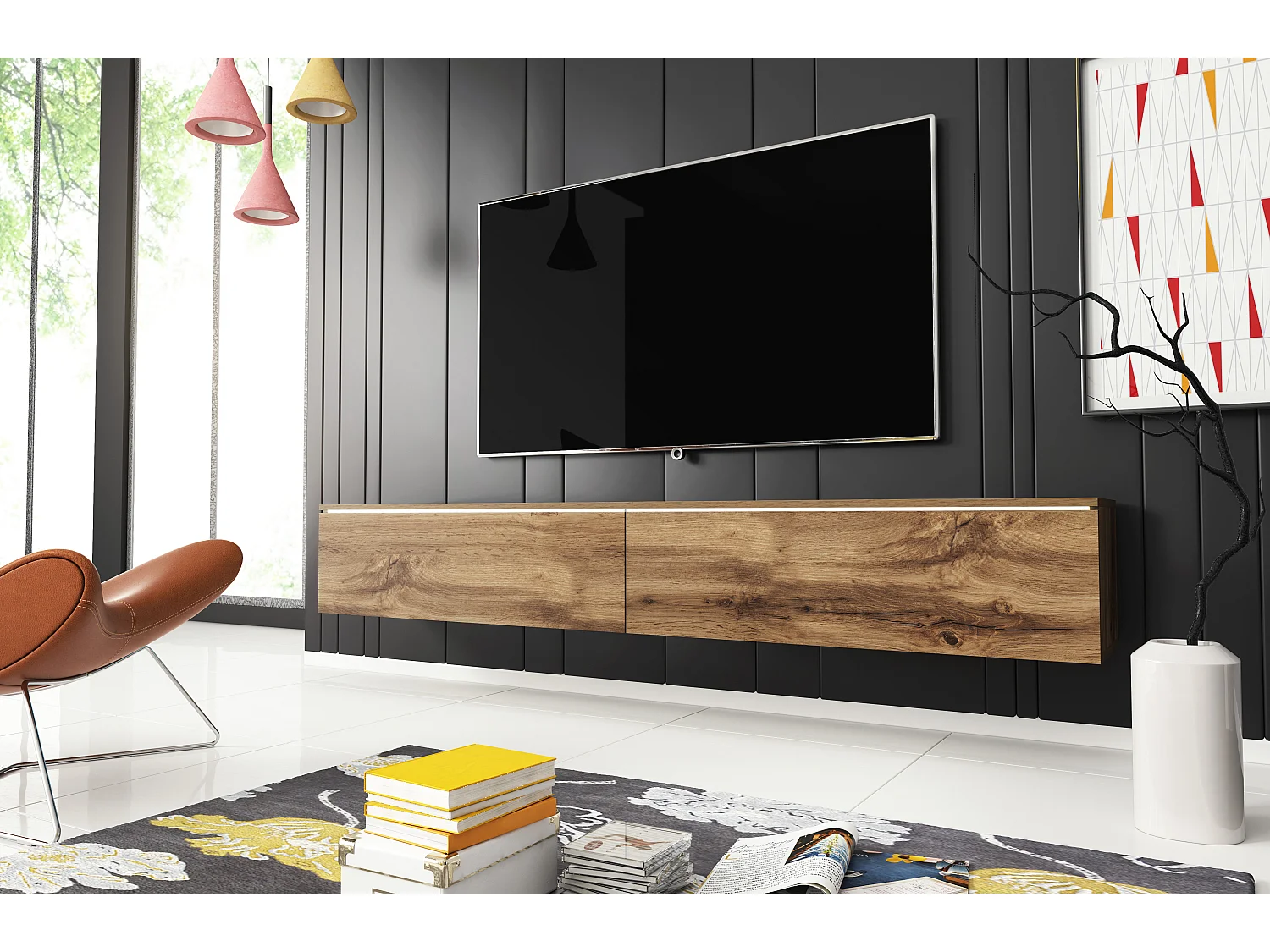 TV-Lowboard DONNA 180 Farbe Wotan Eiche mit LED-Beleuchtung
