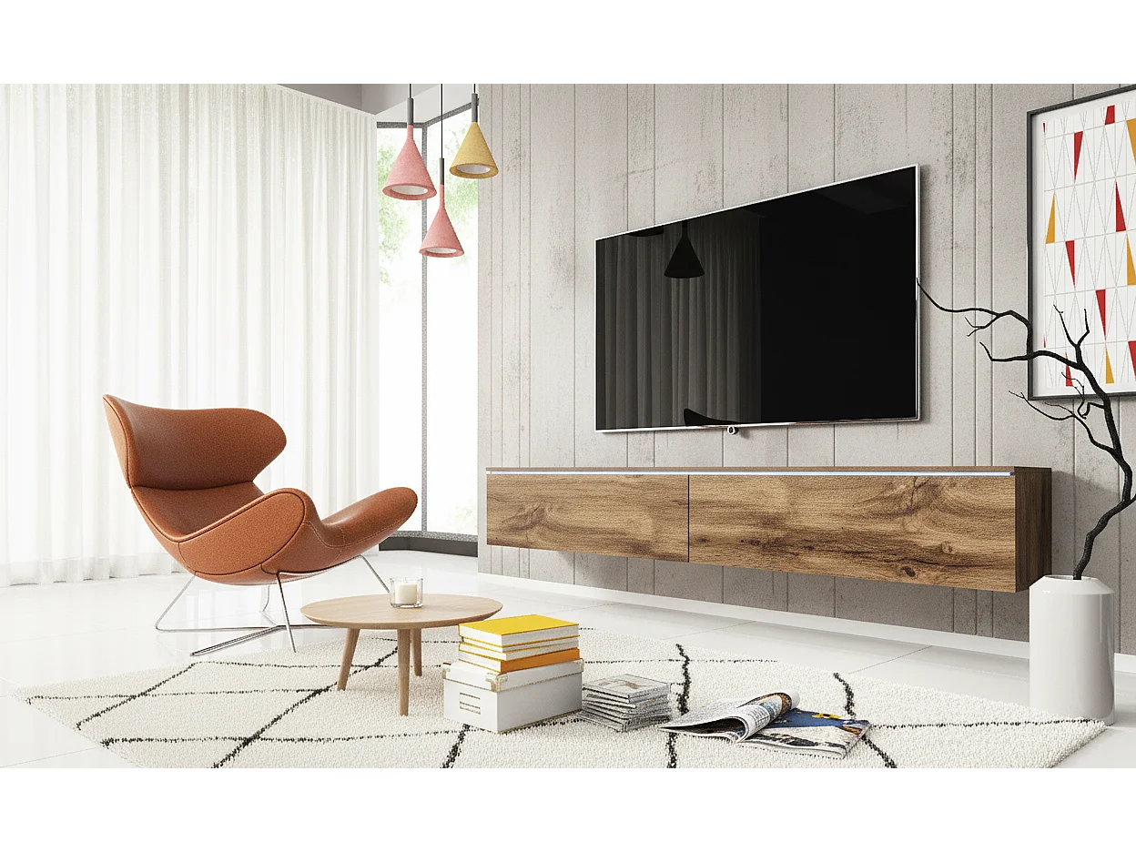 TV-Lowboard DONNA 180 Farbe Wotan Eiche mit LED-Beleuchtung