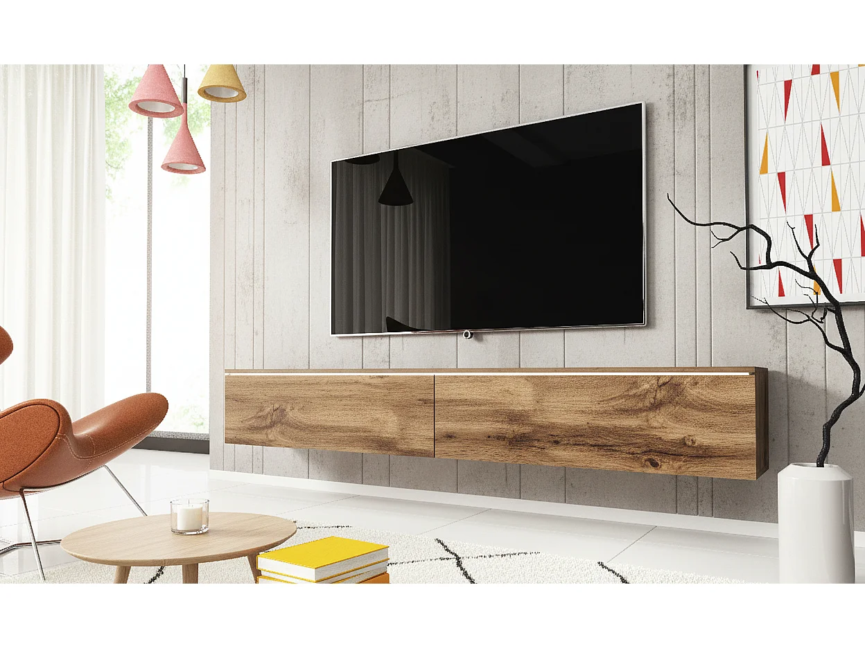 TV-Lowboard DONNA 180 Farbe Wotan Eiche mit LED-Beleuchtung