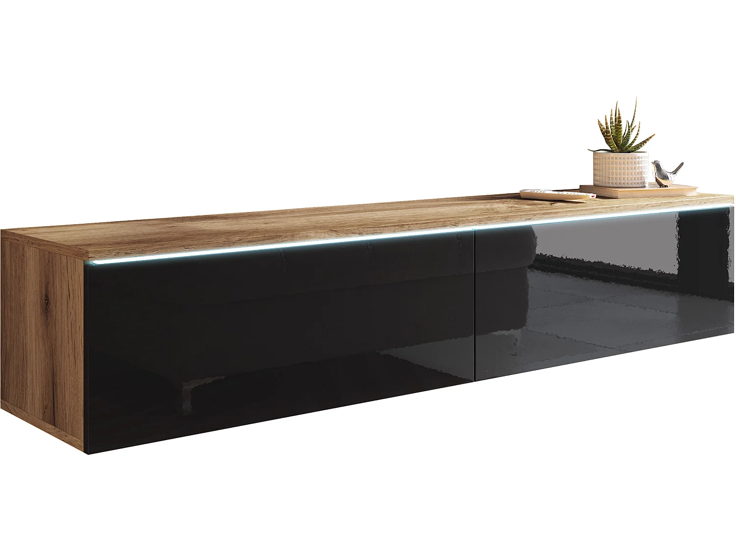 TV-meubel DONNA 140 kleur wotan eiken/zwart hoogglans