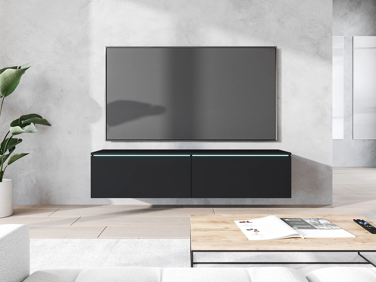 TV-meubel DONNA 140 grafiet zwart met LED-verlichting