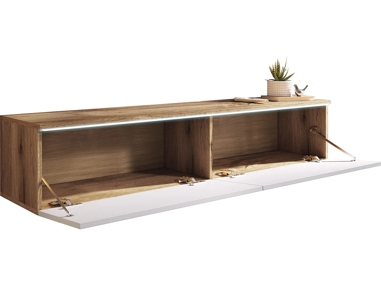 TV-meubel DONNA 140 kleur wotan eiken/wit hoogglans met LED