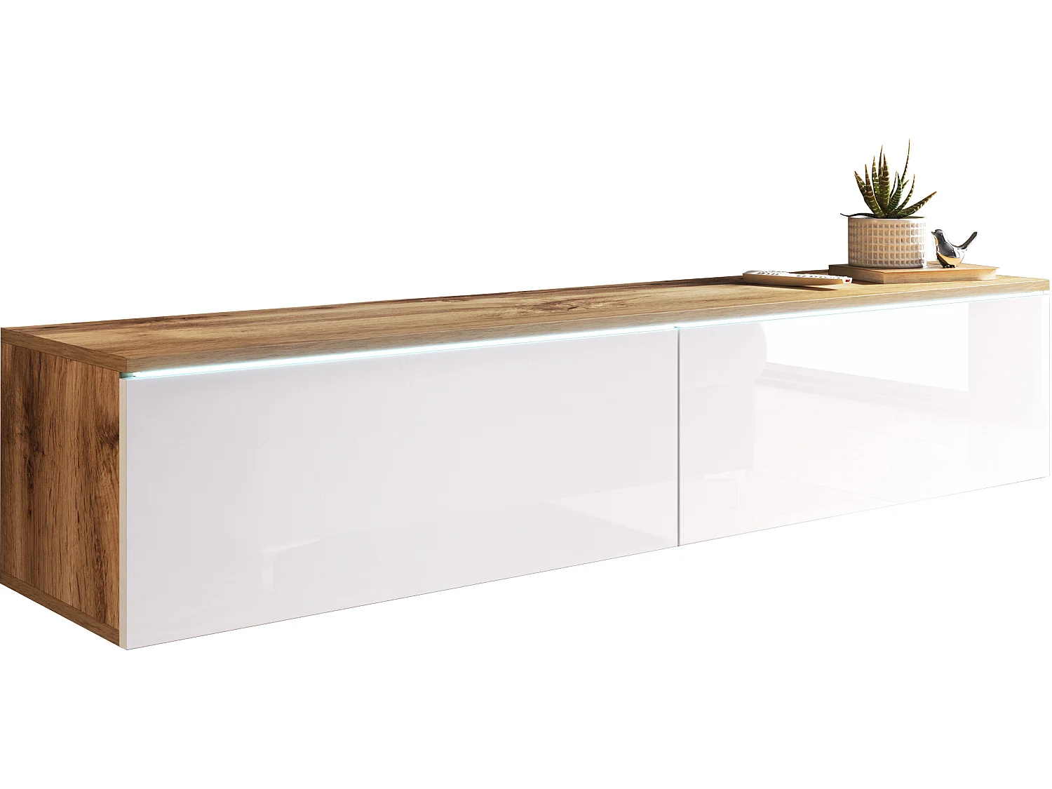 TV-meubel DONNA 140 kleur wotan eiken/wit hoogglans met LED