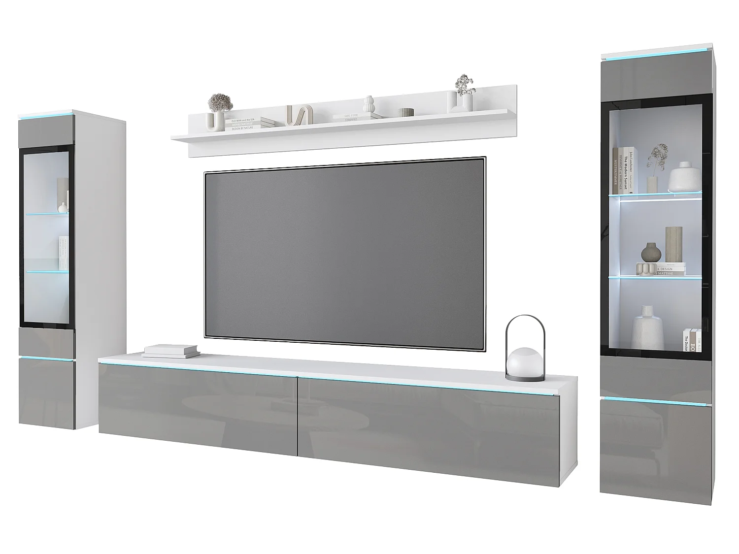 VEVE 2 wandmeubel, wit/glanzend grijs