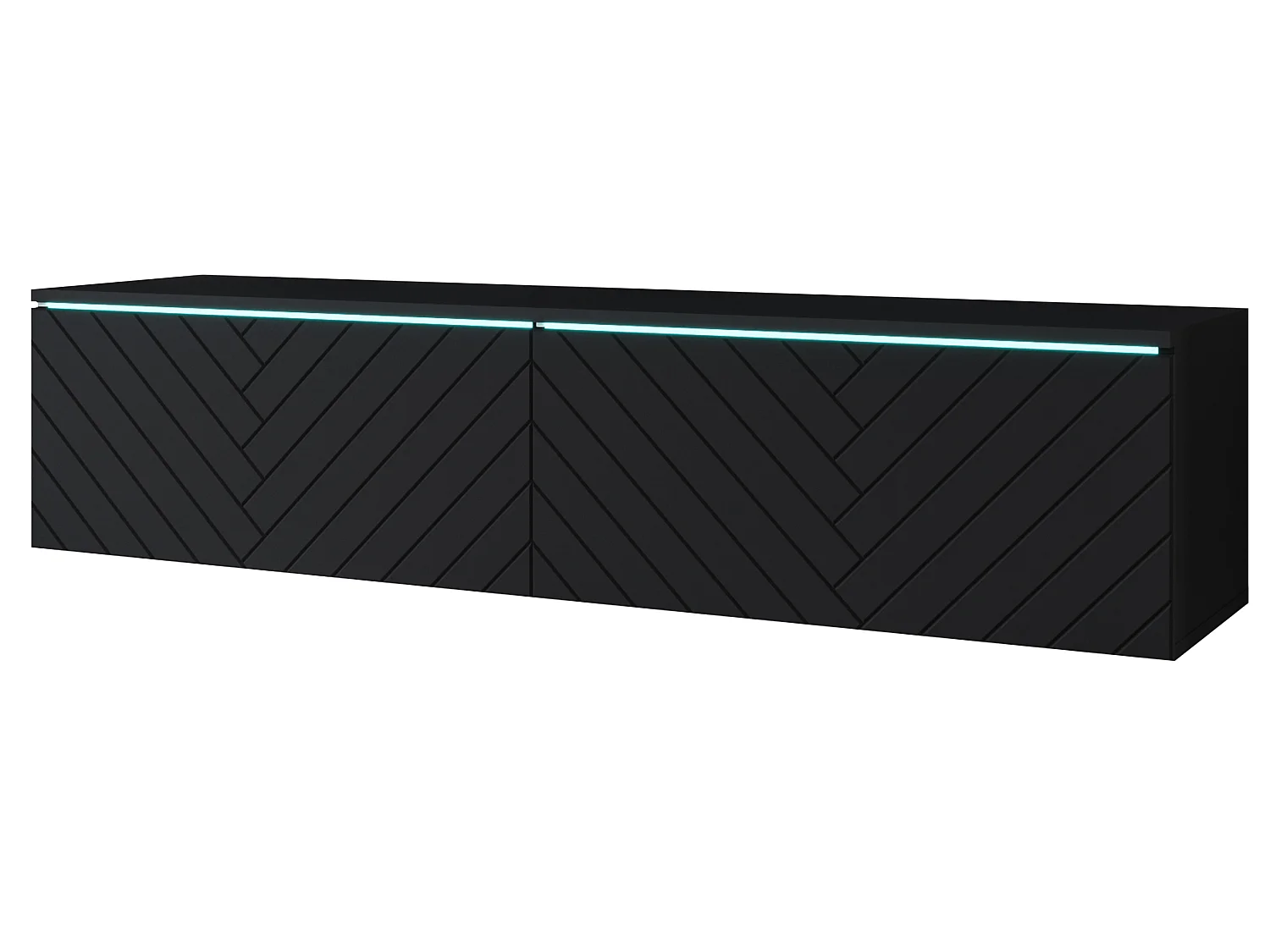 TV-Lowboard DONNA 140 Graphitschwarz/Schwarz MDF mit Fischgrätmuster mit LED-Beleuchtung