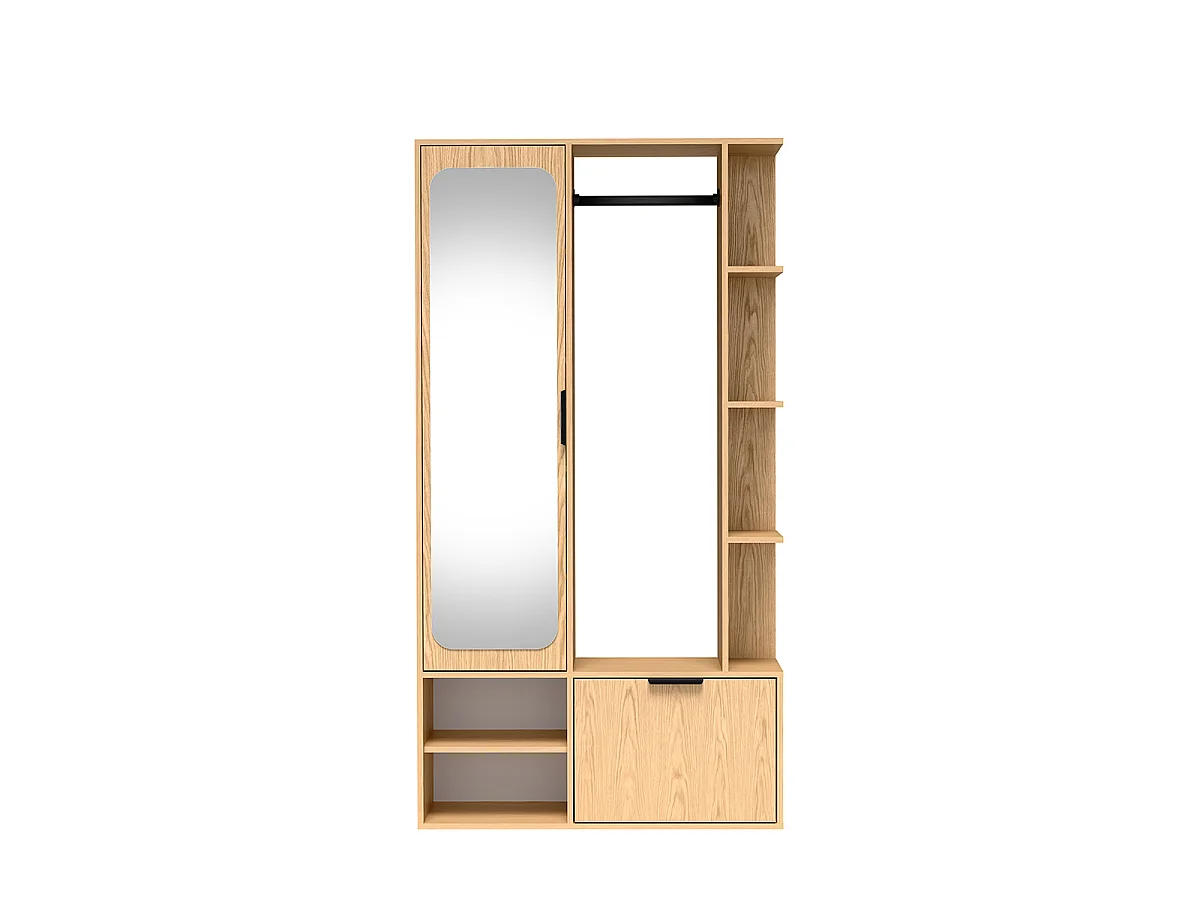 NIVALA Flurgarderobe mit Spiegel und Schuhschrank in Eiche Bookmatch