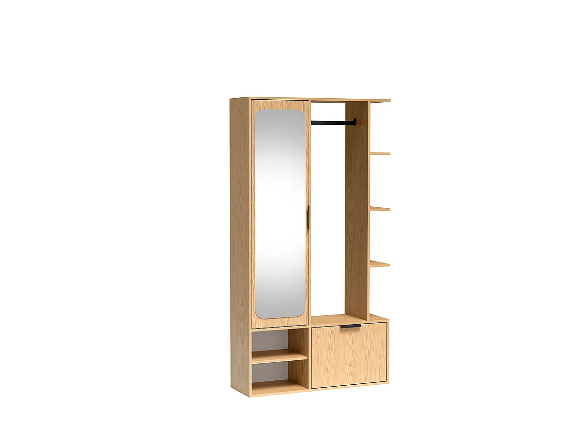 NIVALA Flurgarderobe mit Spiegel und Schuhschrank in Eiche Bookmatch