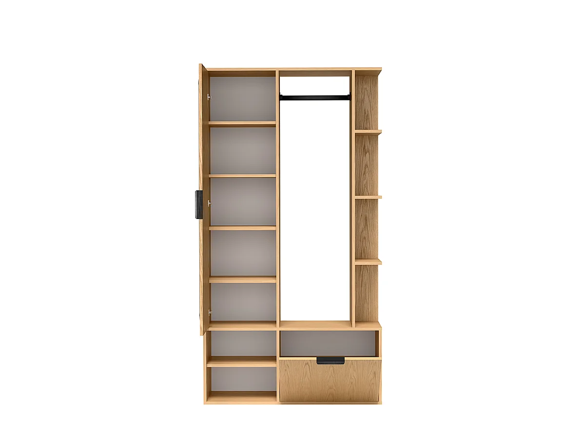 NIVALA Flurgarderobe mit Spiegel und Schuhschrank in Eiche Bookmatch