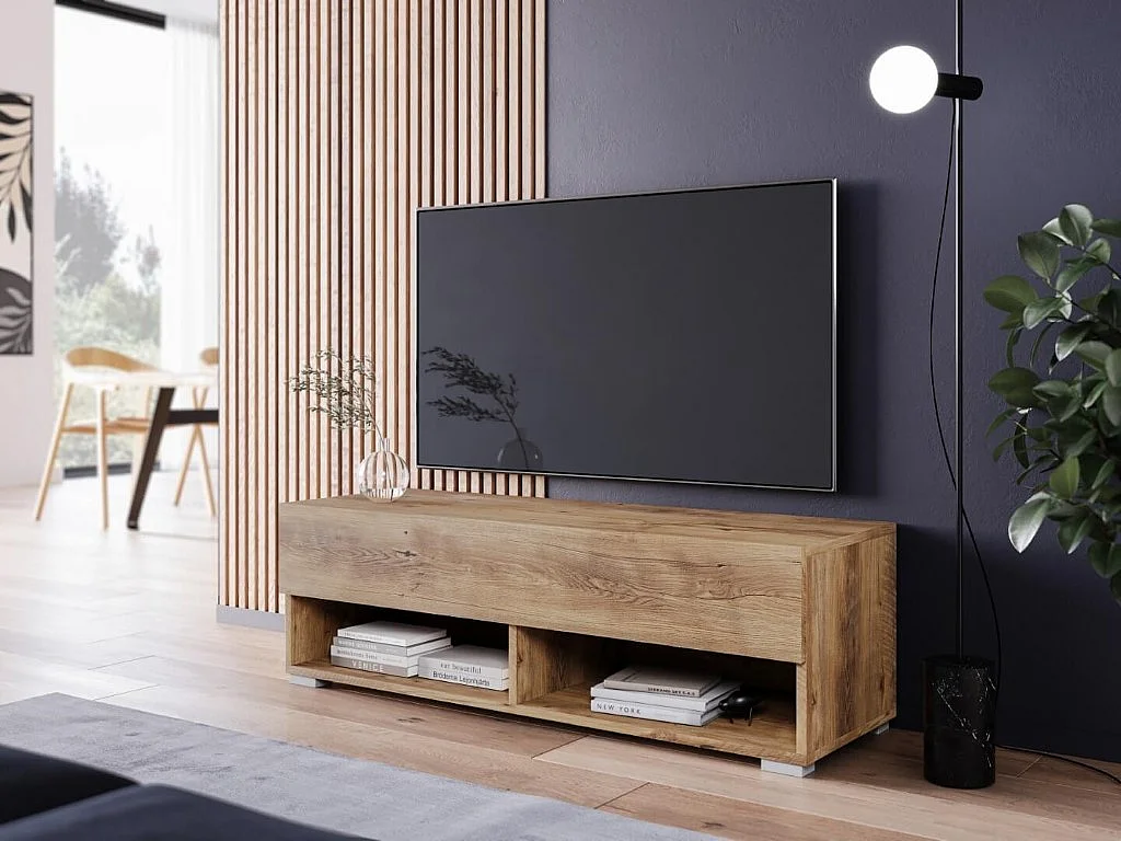 TV-Schrank 100x30x33 cm, Lowboard, mit Türen und Offene Nischen, Farbe: Kastanien Breslau