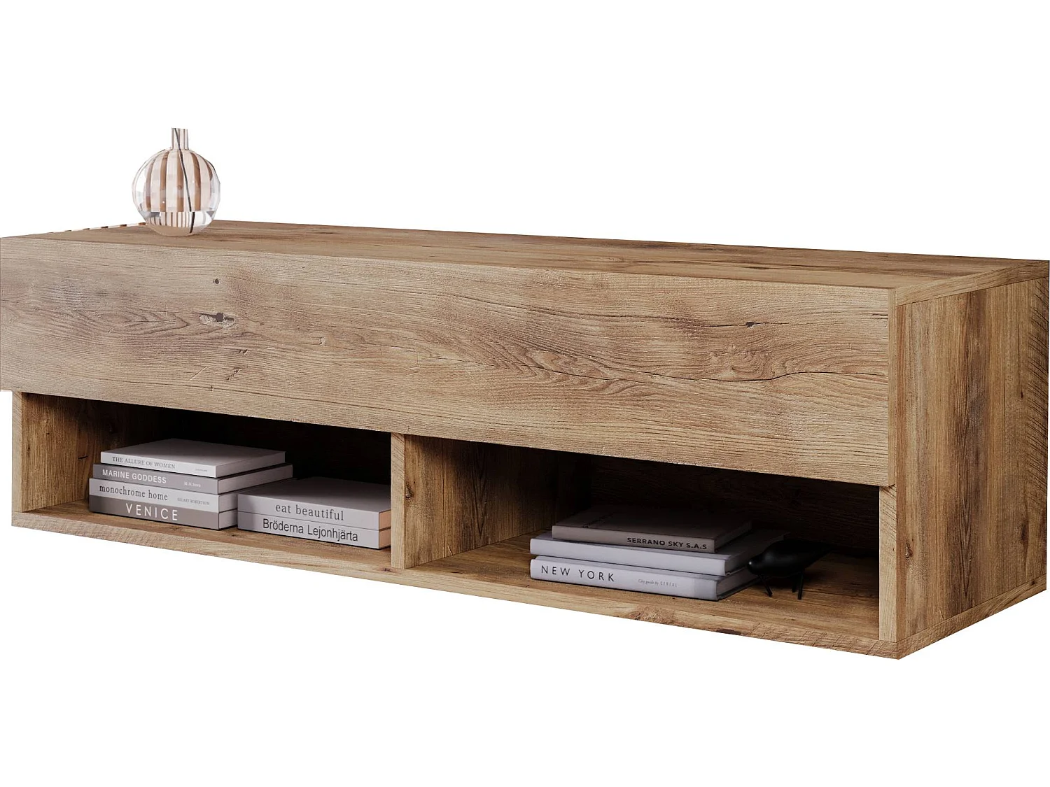 TV-Schrank 100x30x33 cm, Lowboard, mit Türen und Offene Nischen, Farbe: Kastanien Breslau