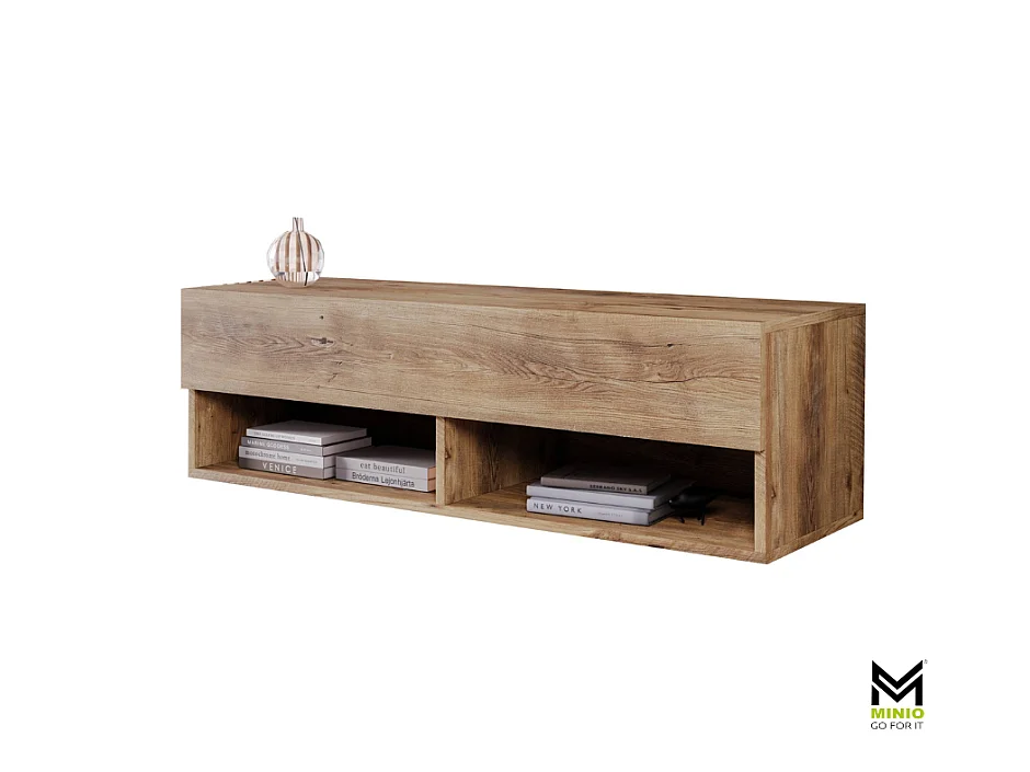 TV-Schrank 100x30x33 cm, Lowboard, mit Türen und Offene Nischen, Farbe: Kastanien Breslau