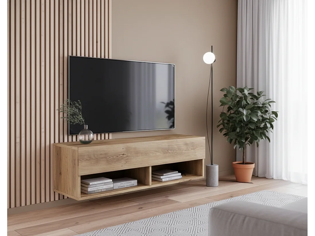 TV-Schrank 100x30x33 cm, Lowboard, mit Türen und Offene Nischen, Farbe: Kastanien Breslau