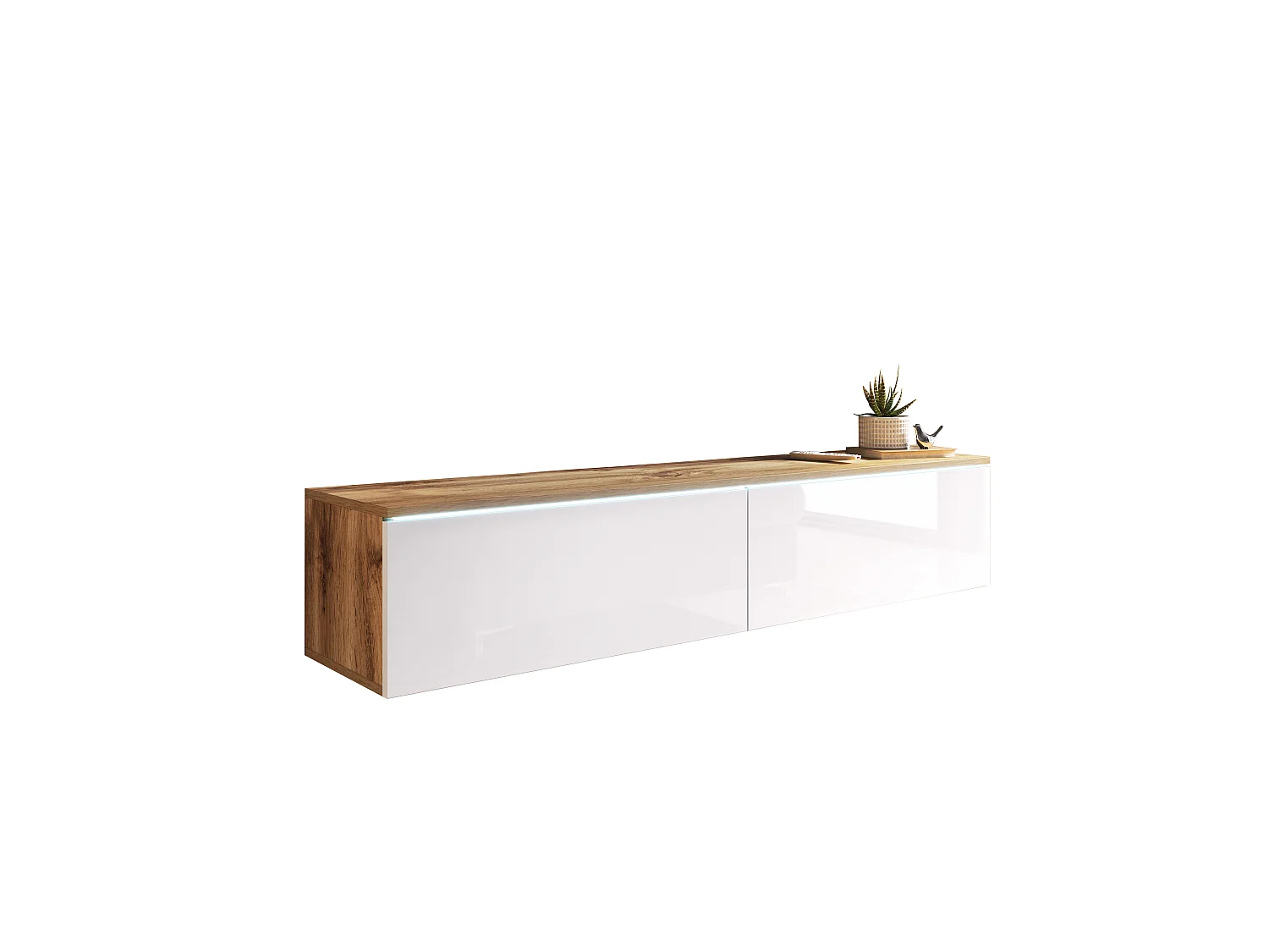 TV-meubel DONNA 140 kleur wotan eiken/wit hoogglans