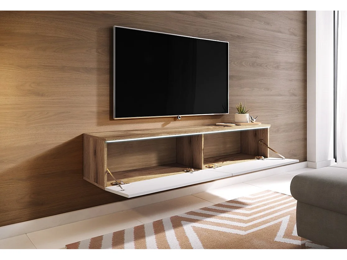 TV-meubel DONNA 140 kleur wotan eiken/wit hoogglans