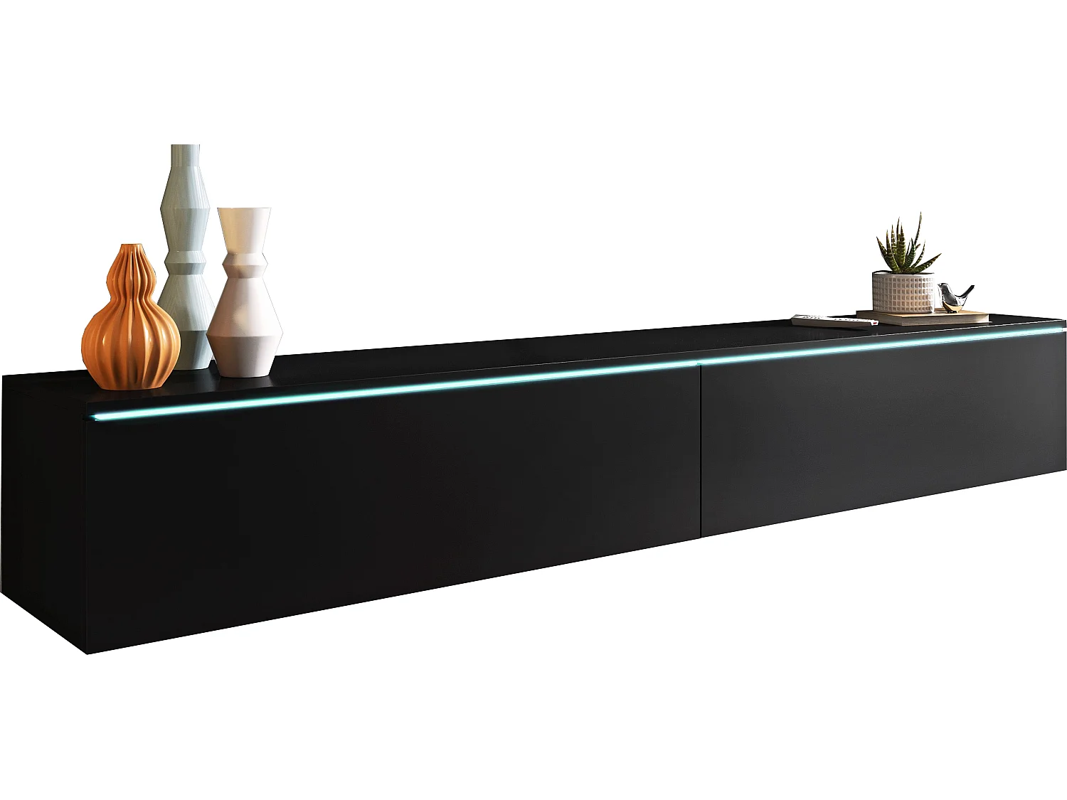 TV-Lowboard DONNA 180 Graphitschwarz mit LED-Beleuchtung