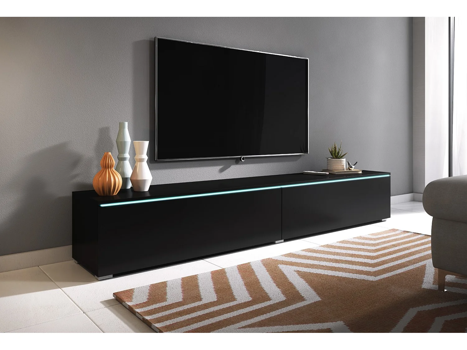 TV-Lowboard DONNA 180 Graphitschwarz mit LED-Beleuchtung