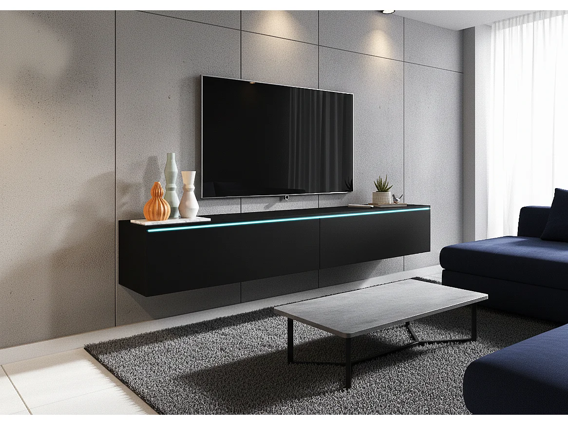 TV-Lowboard DONNA 180 Graphitschwarz mit LED-Beleuchtung