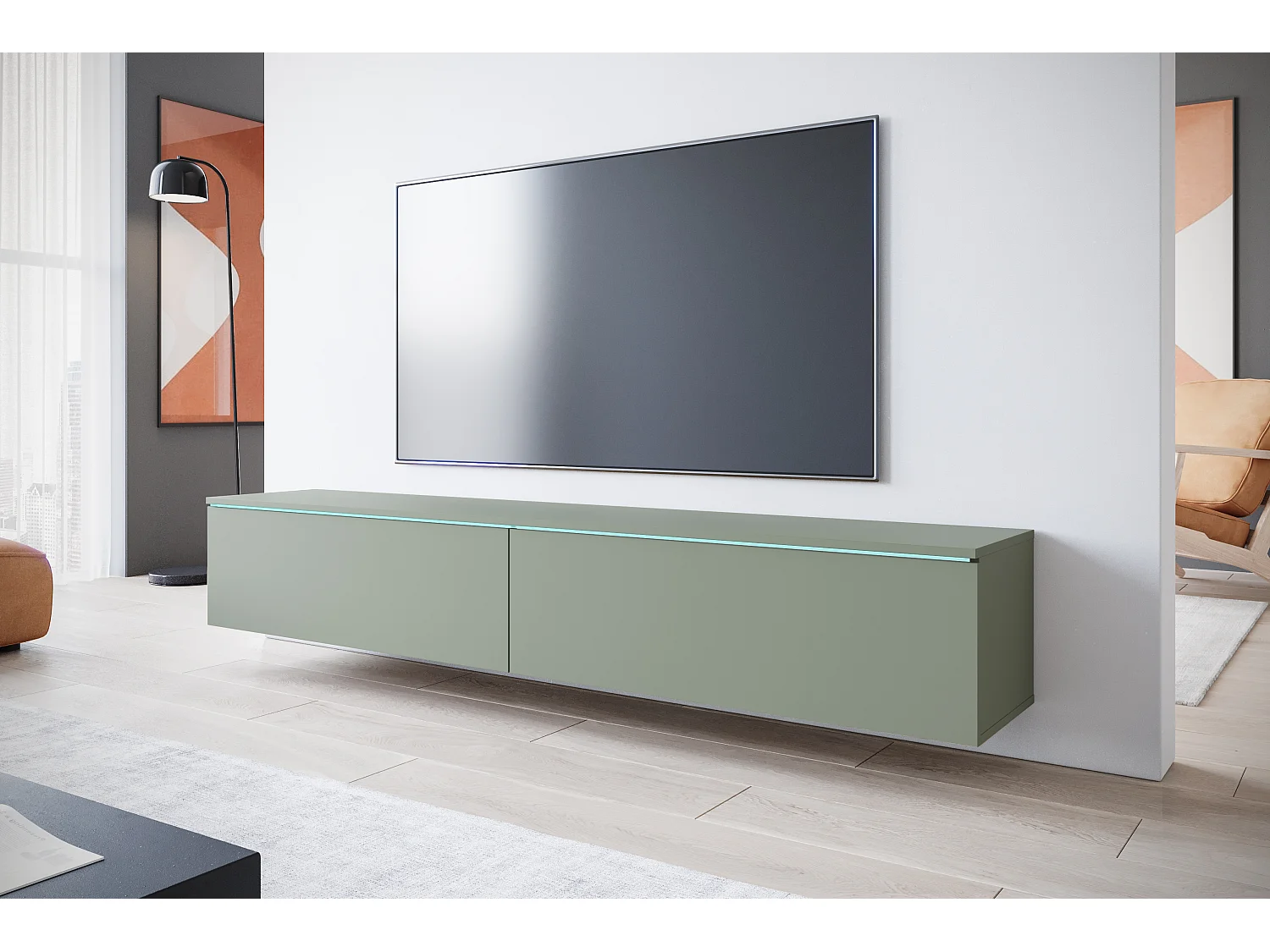 TV-Lowboard DONNA 180 Farbe Nebelgrün mit LED