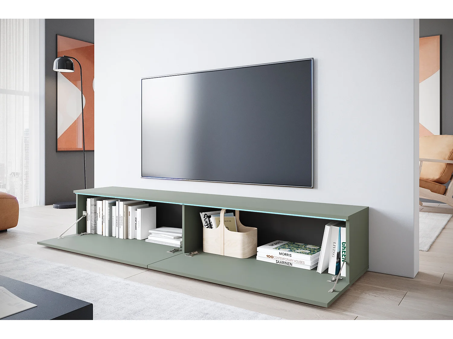 TV-Lowboard DONNA 180 Farbe Nebelgrün mit LED