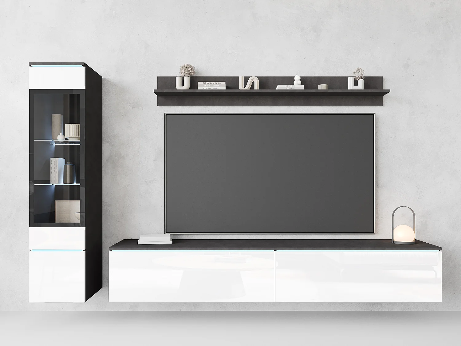 VEVE 1 Wandschrank in mattem/glänzendem Weiß mit Beleuchtung