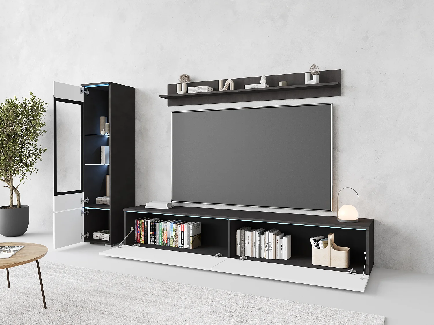 VEVE 1 Wandschrank in mattem/glänzendem Weiß mit Beleuchtung