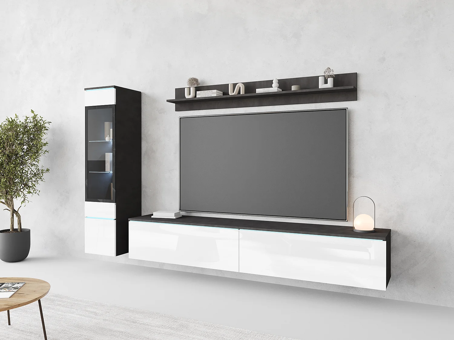 VEVE 1 Wandschrank in mattem/glänzendem Weiß mit Beleuchtung