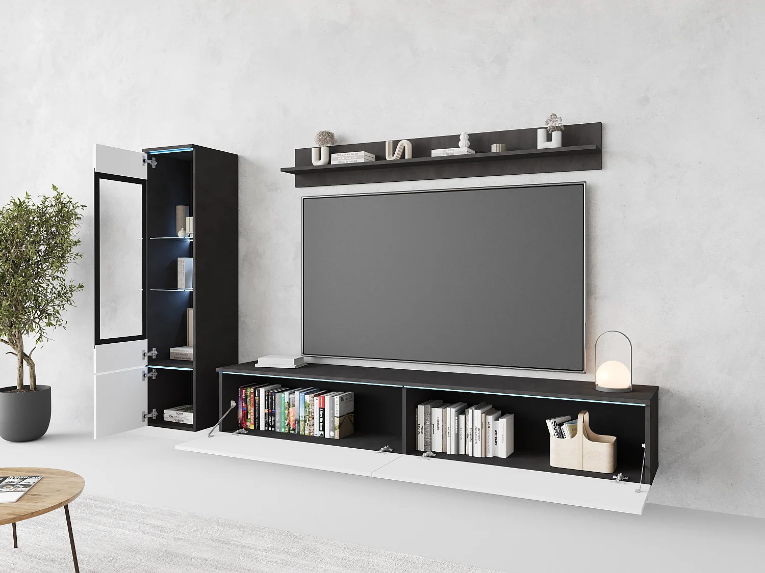 VEVE 1 Wandschrank in mattem/glänzendem Weiß mit Beleuchtung