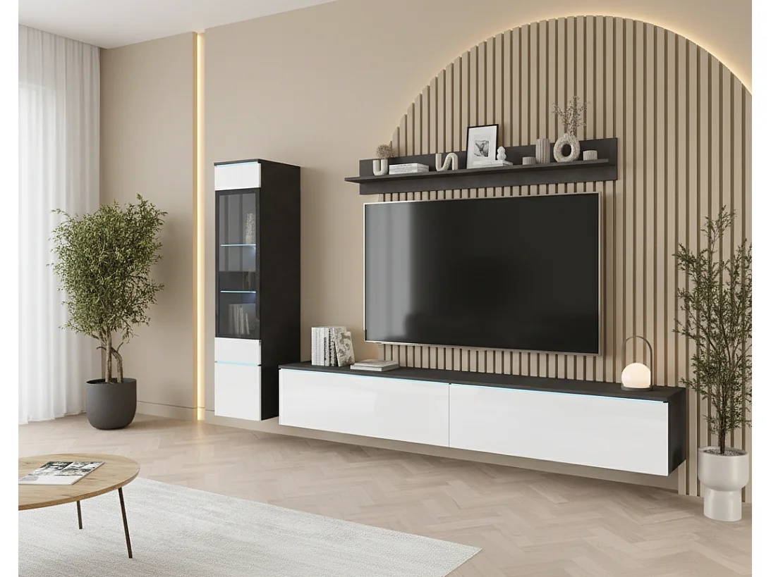 VEVE 1 Wandschrank in mattem/glänzendem Weiß mit Beleuchtung
