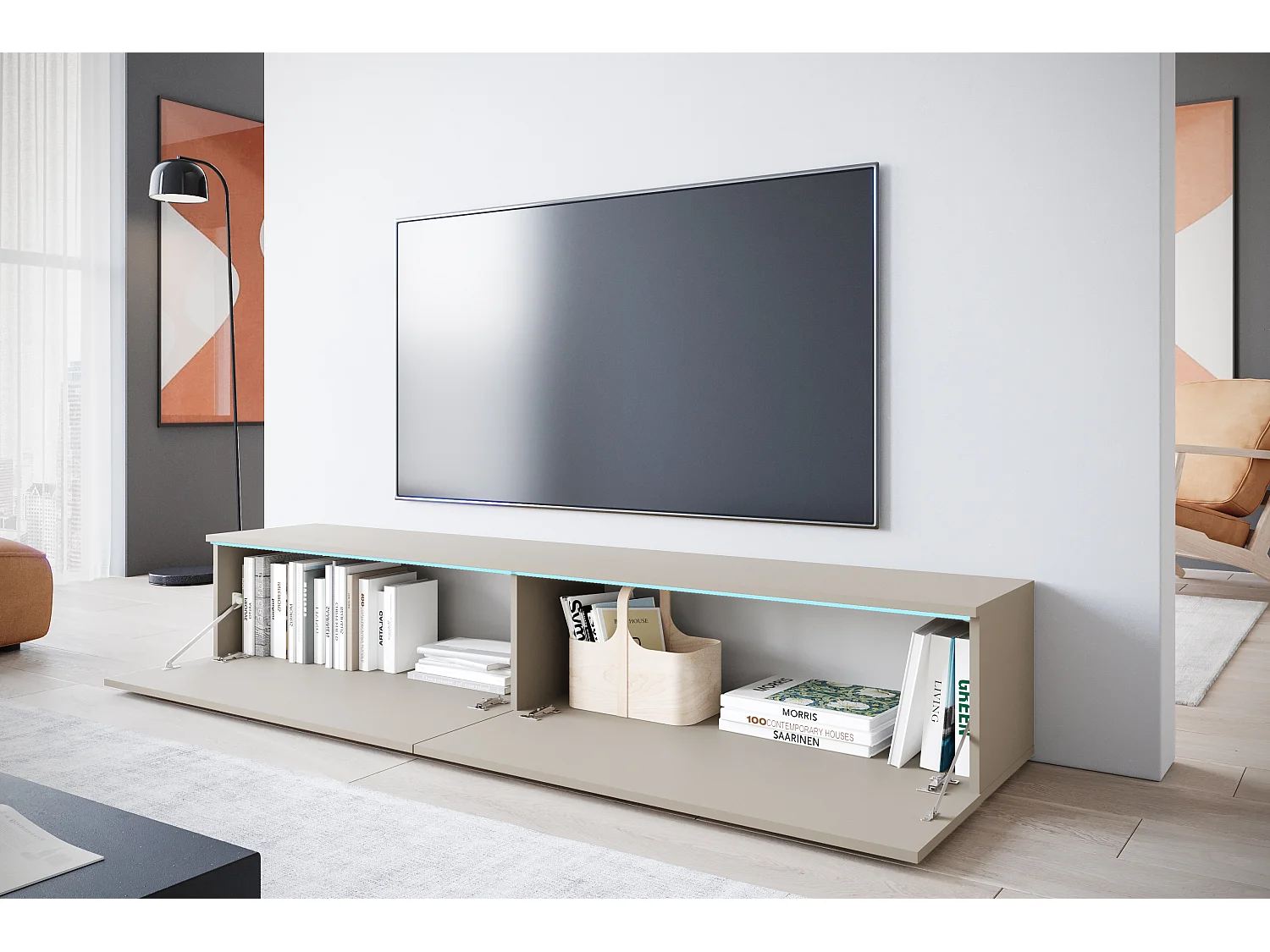 TV-Lowboard DONNA 180 Farbe Kaschmir-Beige mit LED