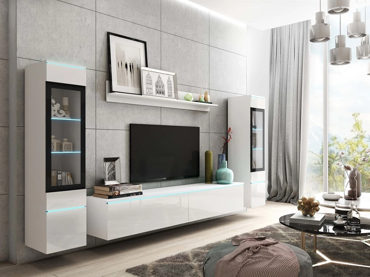 VEVE 2 wandmeubel in wit/hoogglans wit met verlichting