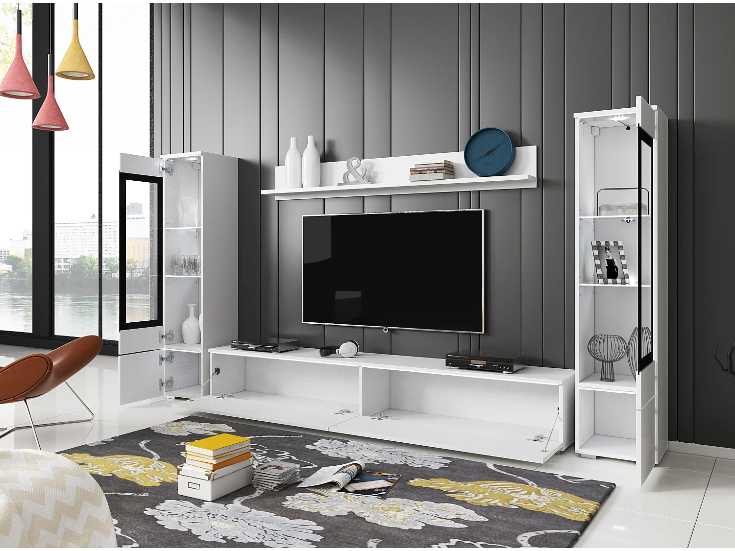 VEVE 2 wandmeubel in wit/hoogglans wit met verlichting