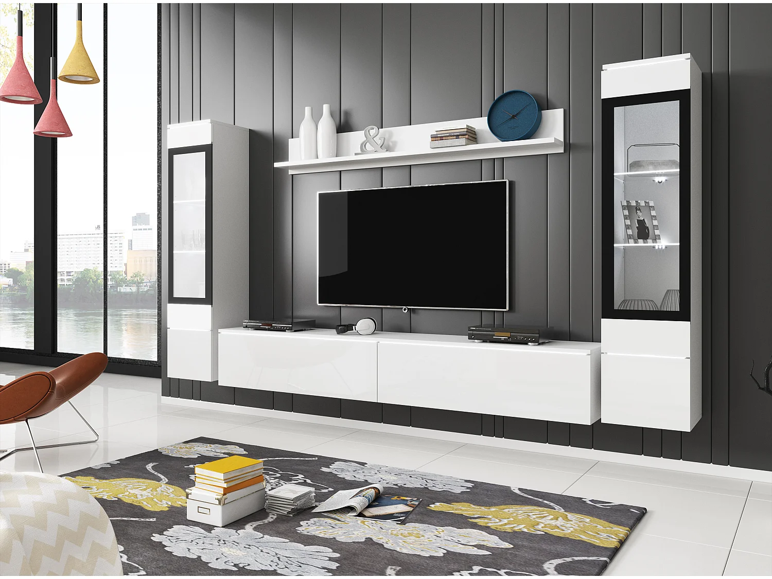 VEVE 2 wandmeubel in wit/hoogglans wit met verlichting