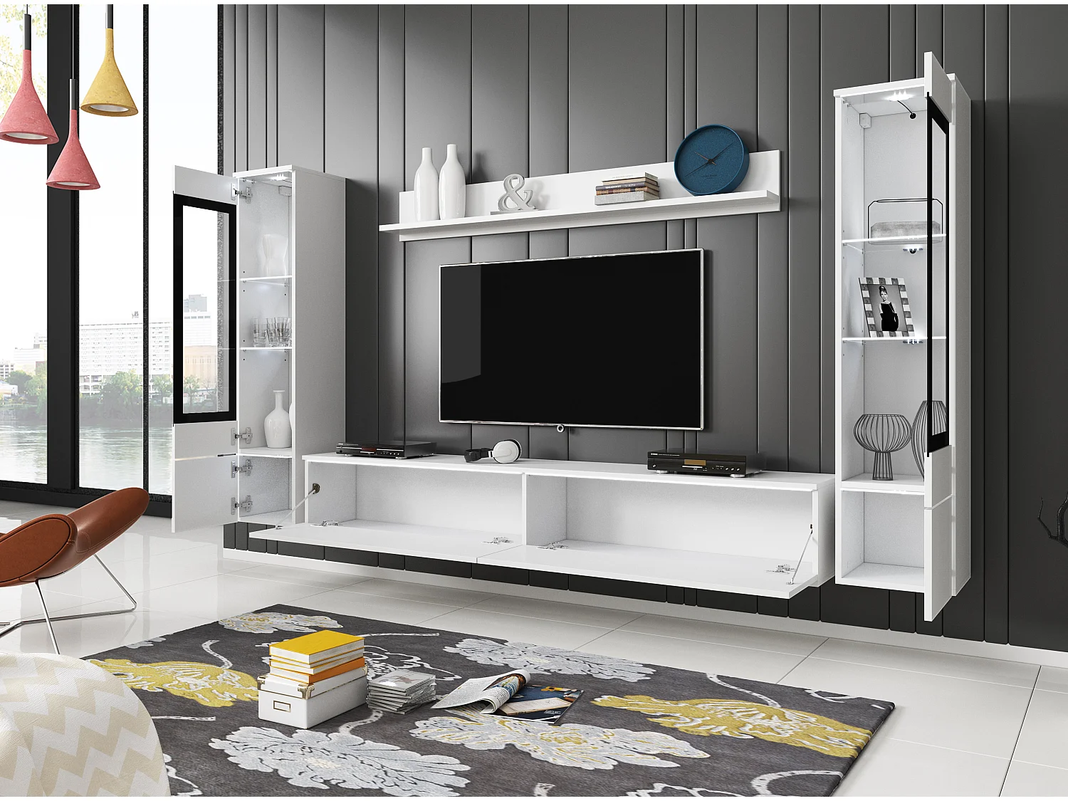 VEVE 2 wandmeubel in wit/hoogglans wit met verlichting