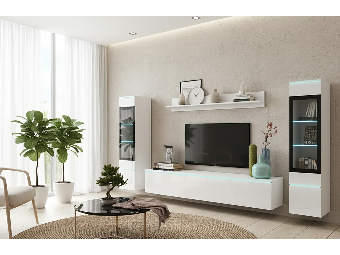 VEVE 2 wandmeubel in wit/hoogglans wit met verlichting