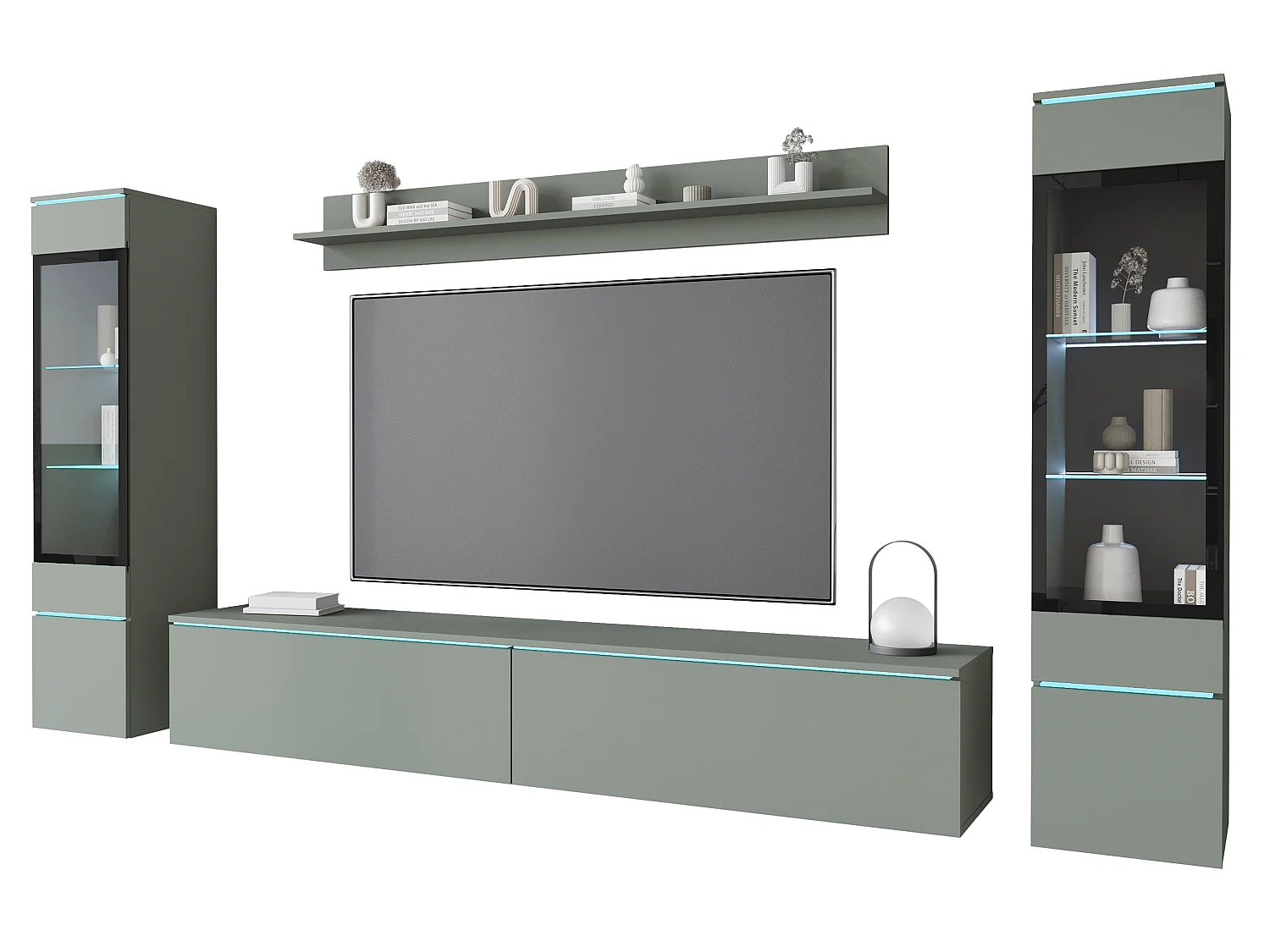 VEVE 2 Wandschrank in Nebelgrün mit Beleuchtung