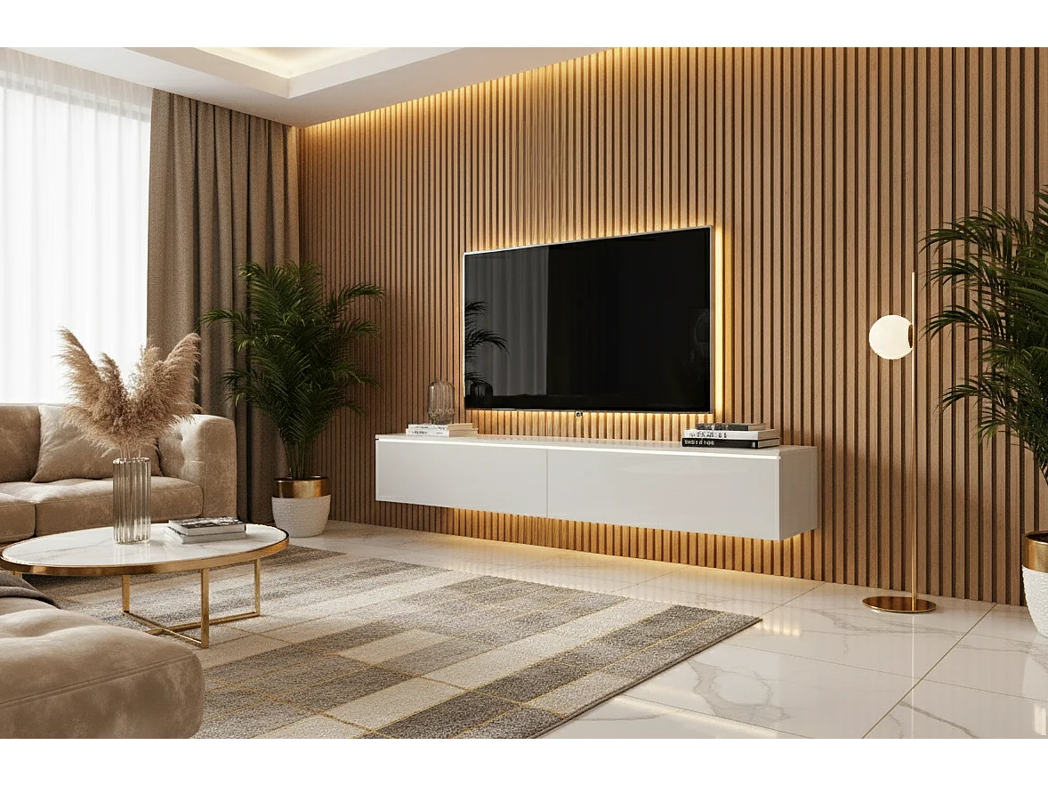 TV-Lowboard DONNA 180 Weiß/Weiß Hochglanz mit LED-Beleuchtung