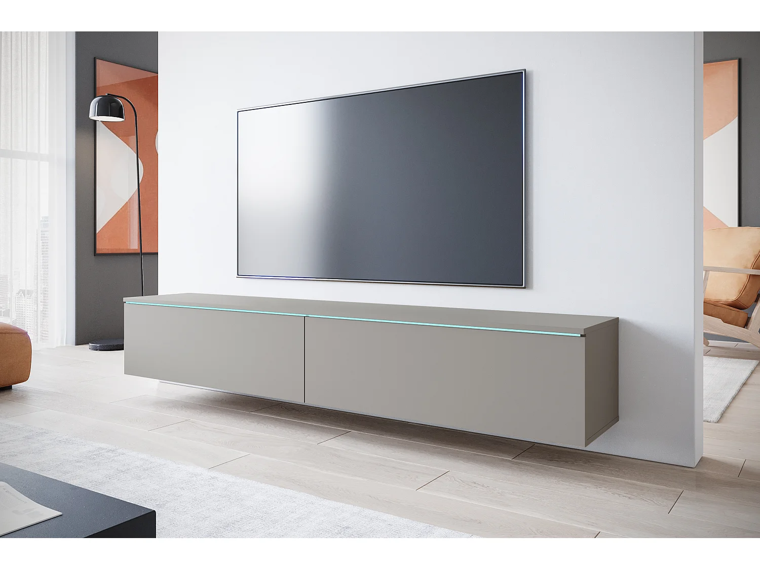 TV-Lowboard DONNA 180 Farbe Palladium-Grau mit LED