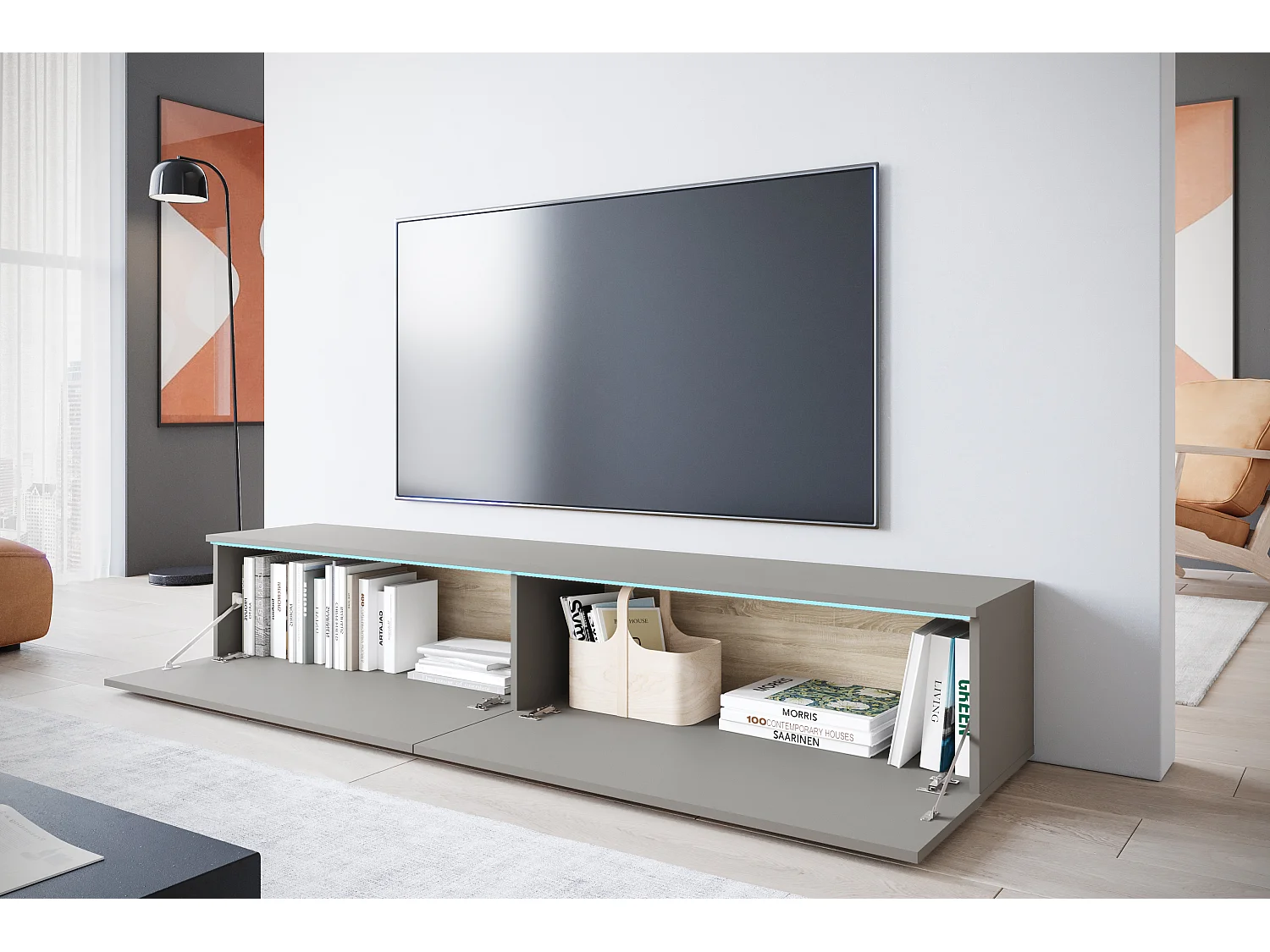 TV-Lowboard DONNA 180 Farbe Palladium-Grau mit LED