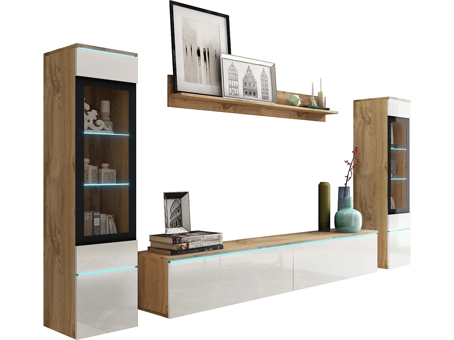 VEVE 2 Wandschrank in Wotan-Eiche/Hochglanzweiß