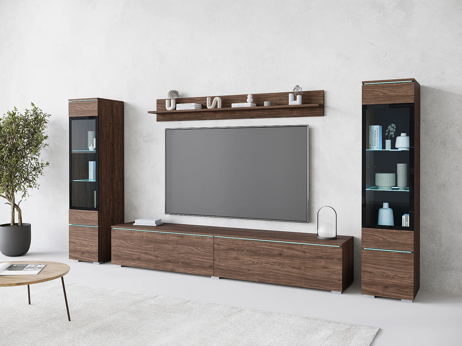 VEVE 1 Willa Wandschrank in Walnussholzoptik mit Beleuchtung
