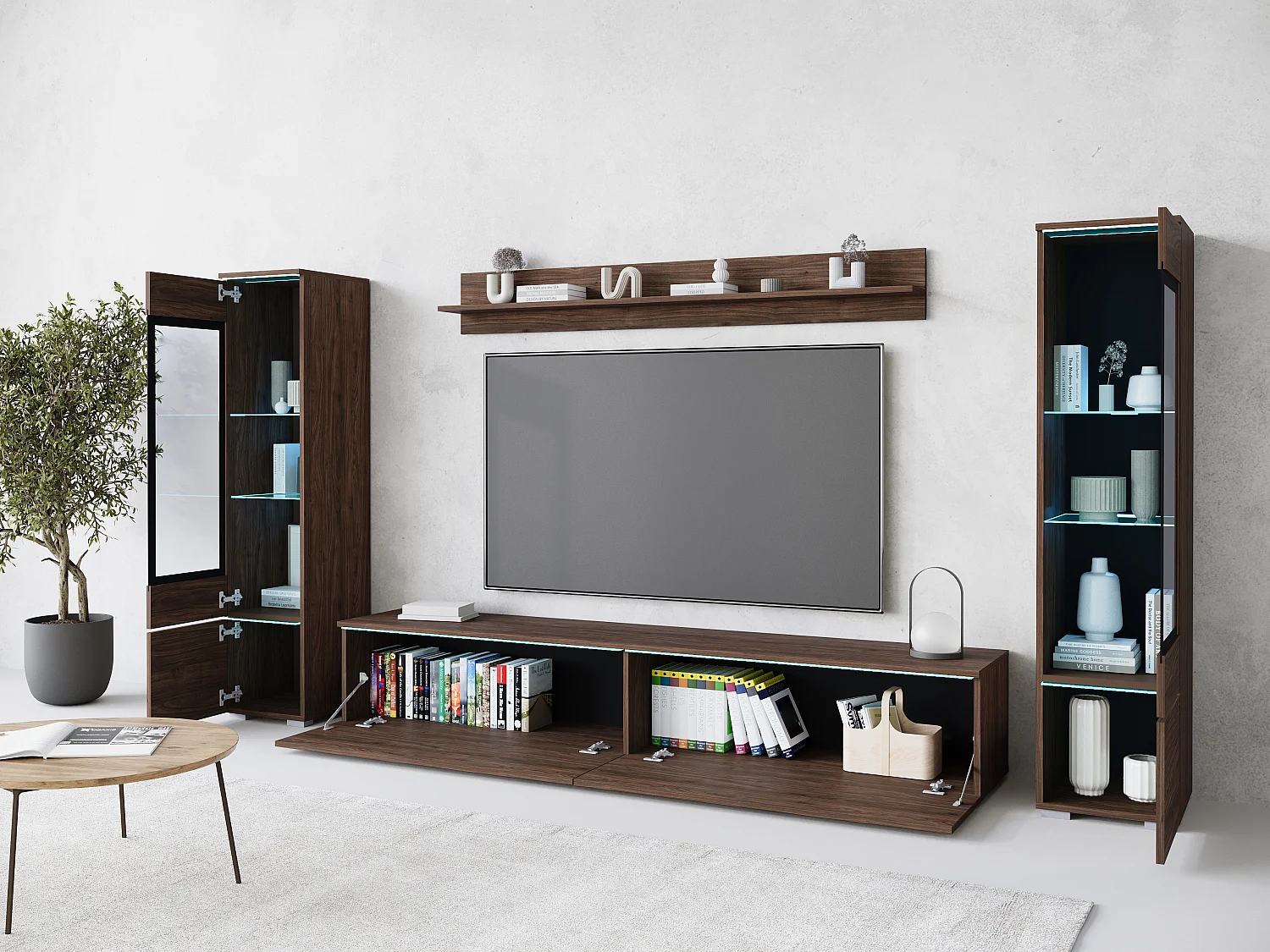VEVE 1 Willa Wandschrank in Walnussholzoptik mit Beleuchtung