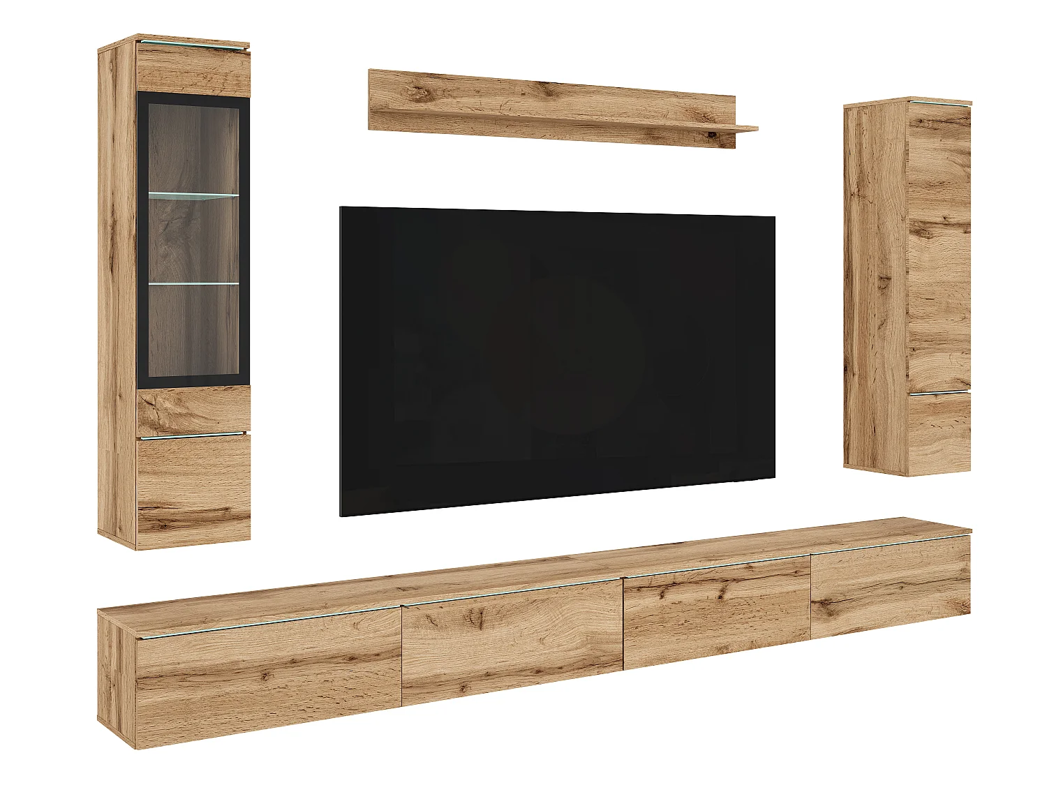 Parete attrezzata MINIO go for it VEVE XXL con illuminazione LED, rovere Wotan, 1 pezzo.