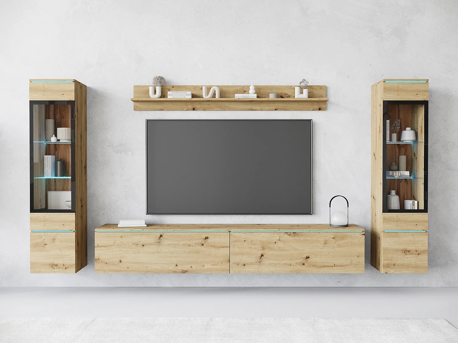 VEVE 2 Wandschrank in Eichenoptik mit Beleuchtung