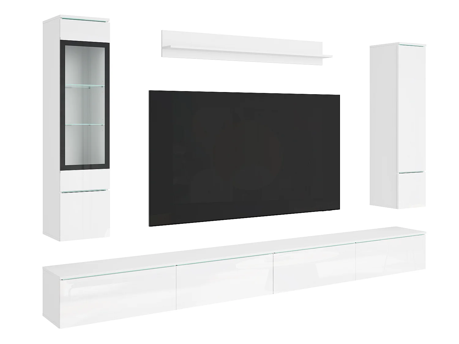 Parete attrezzata MINIO go for it VEVE XXL con illuminazione LED, bianco / bianco lucido, 1 pezzo.