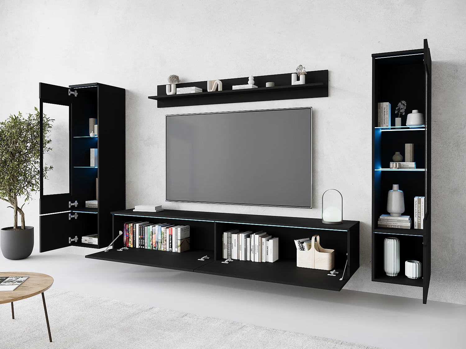 Meuble mural VEVE 2 couleur noir graphite avec éclairage