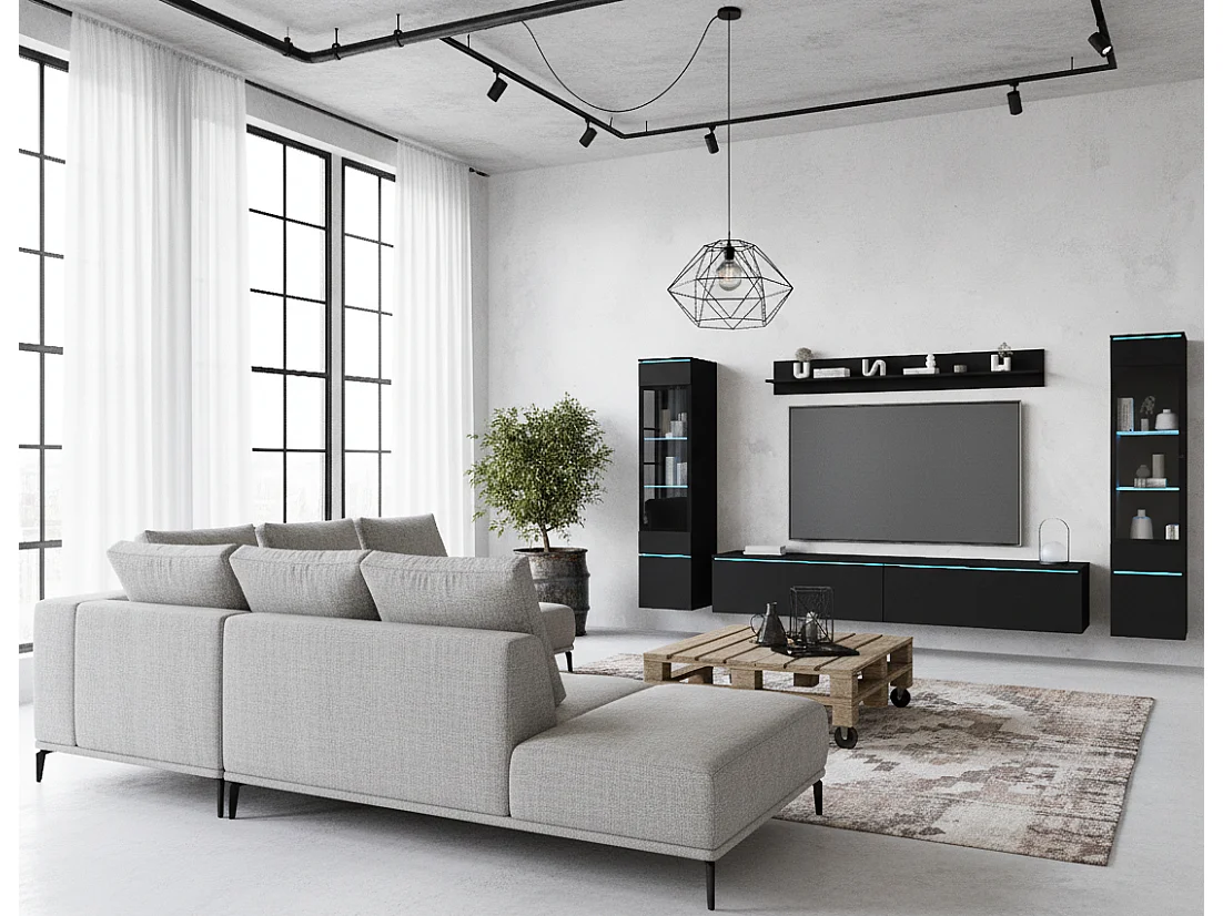 Meuble mural VEVE 2 couleur noir graphite avec éclairage