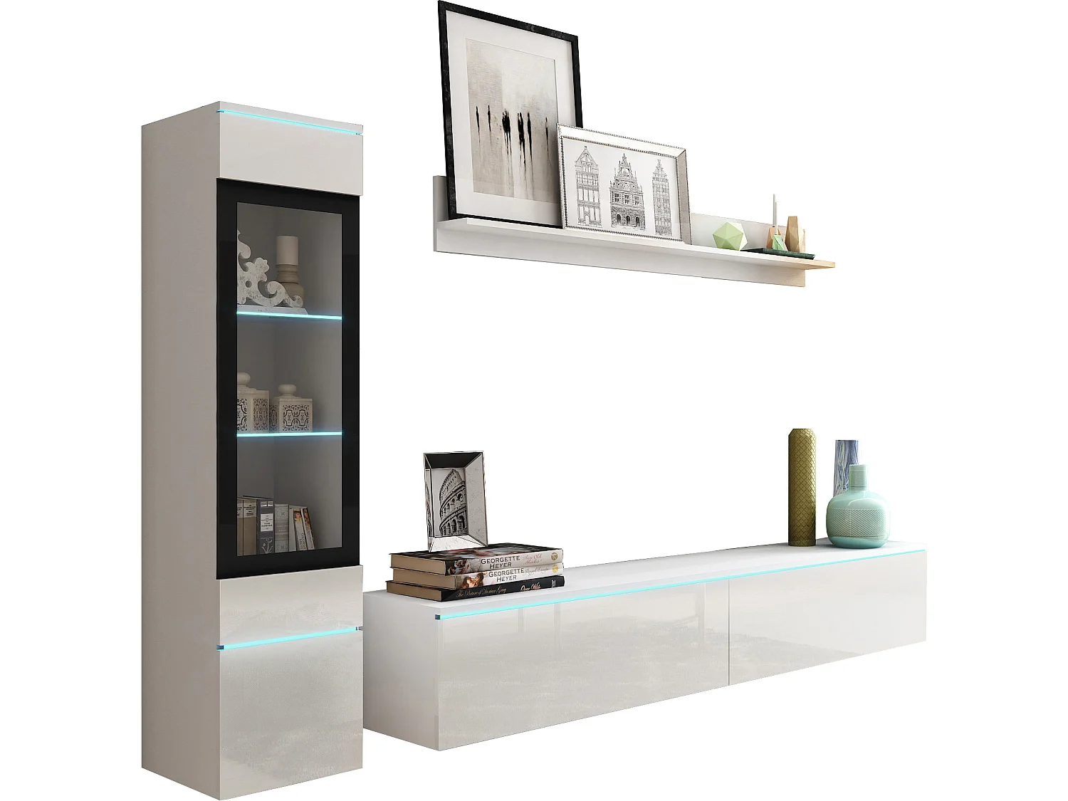 VEVE Wandschrank, 1 Farbe, Weiß/Hochglanzweiß mit Beleuchtung